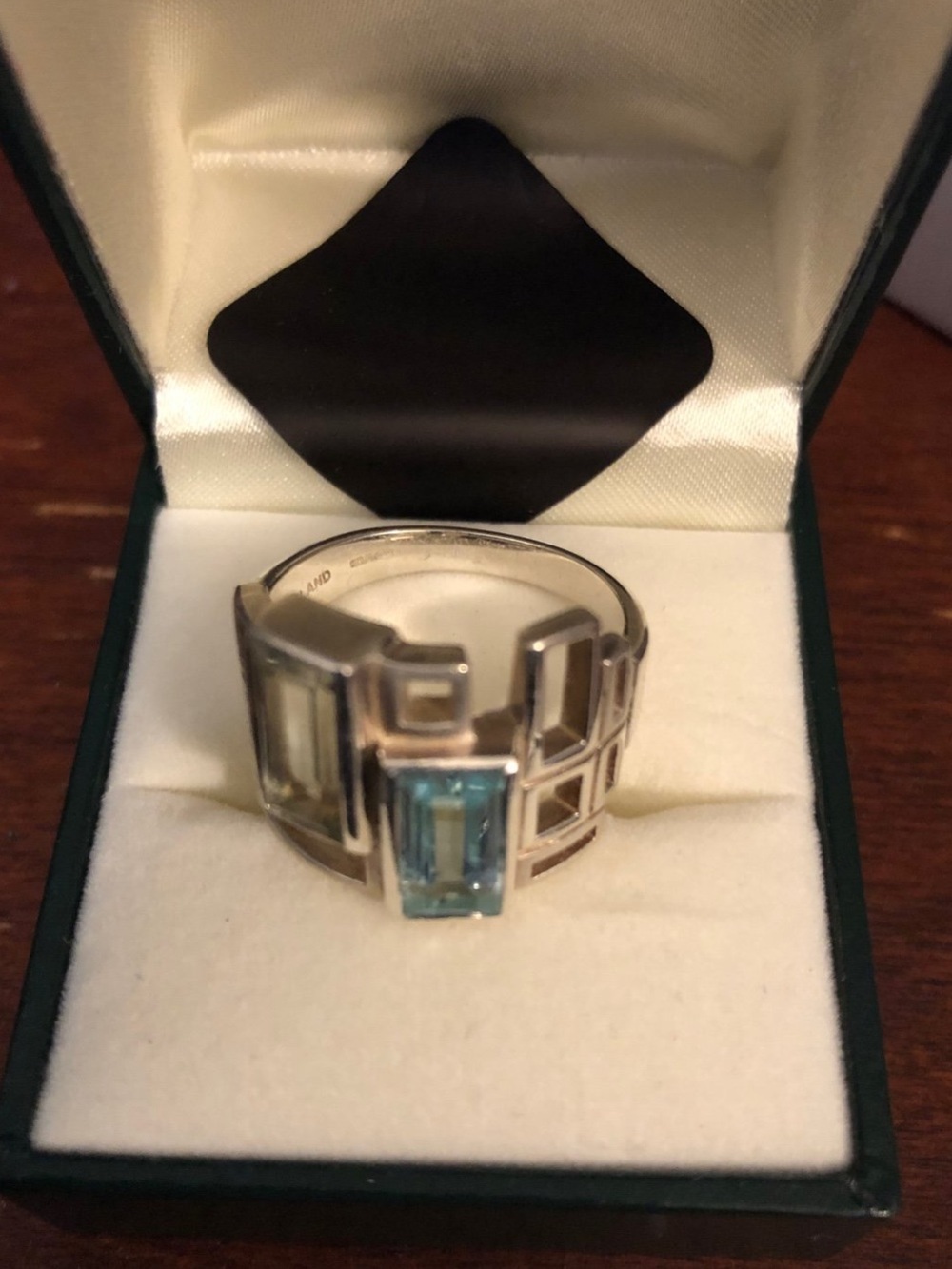 Solvar Irish Sterling Silver Blue Topaz Geometric Band Ring